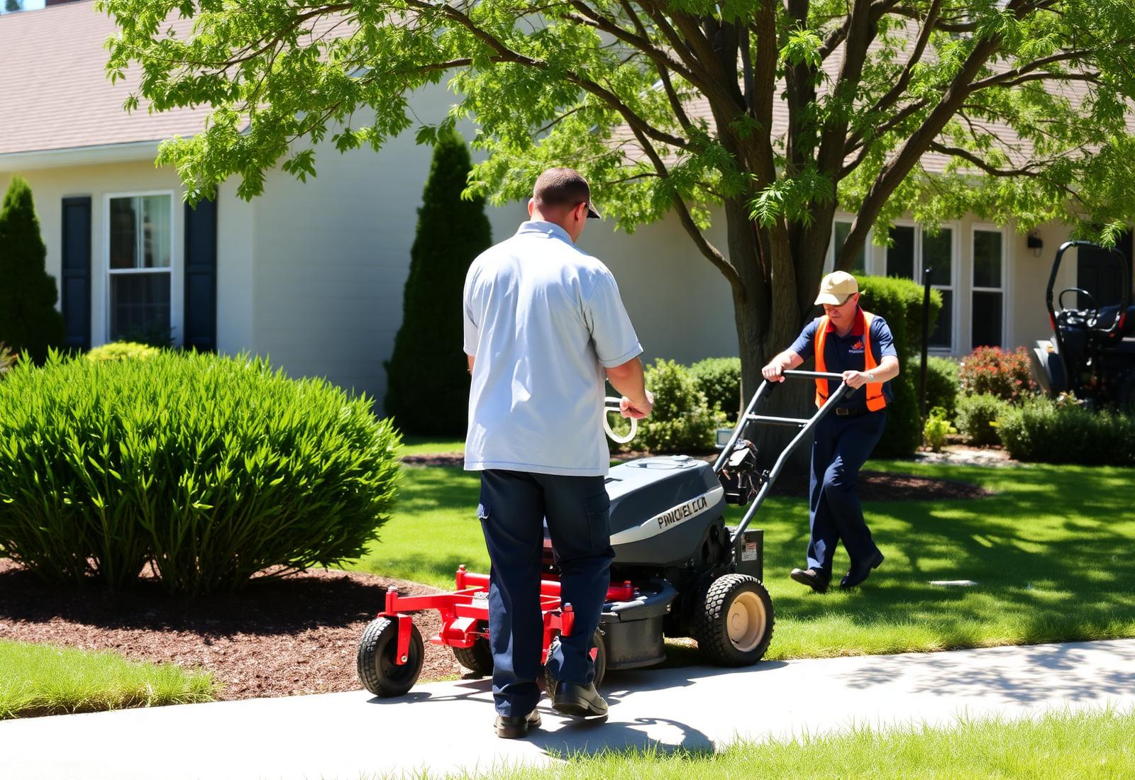 Willow Creek landscaping crew mowing and edging a residential lawn in Murfreesboro TN